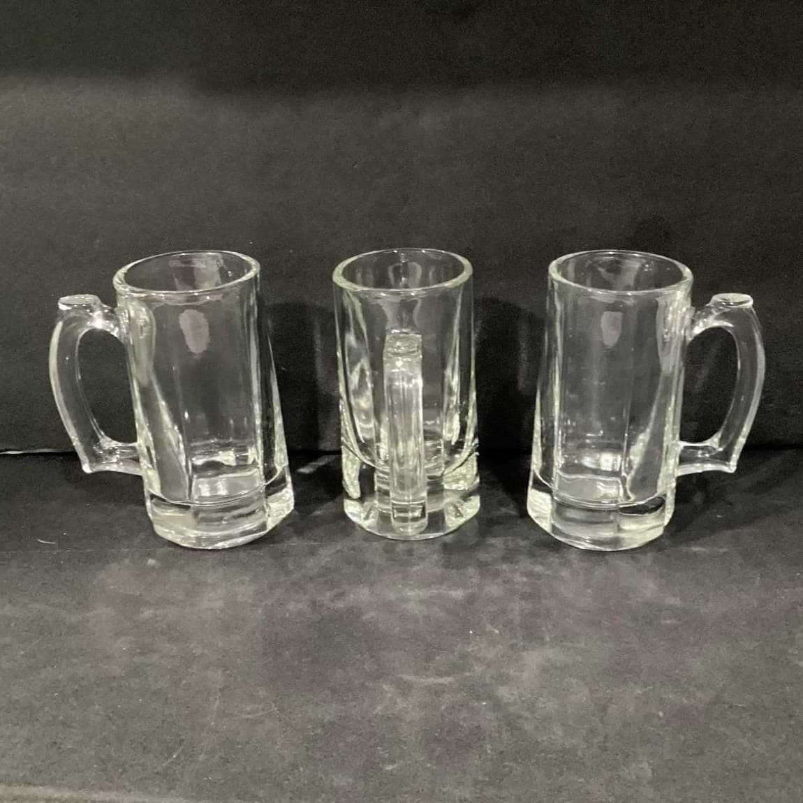 Libbey Beer Mugs, Set of 3, Heavy Glass Tankards, Paneled Sides & Thumb Handles - Thumbnail 5