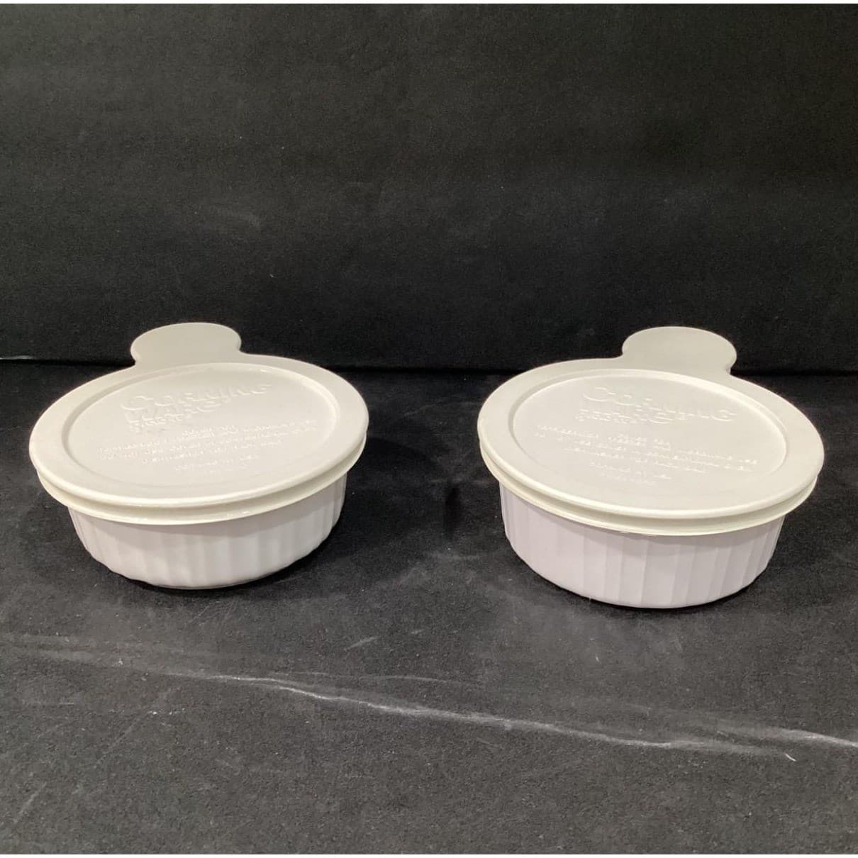 CorningWare French White Ramekins F-16-B, Set of 2, Lidded Stoneware Kitchenware - Thumbnail 2