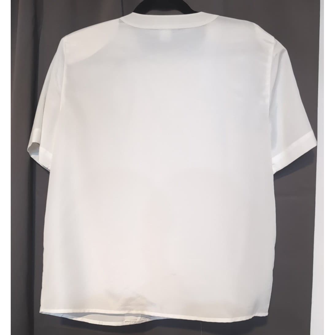 Cymbrion White Pleated Front Short Sleeve Blouse, Women's Sz 14, Shoulder Button - Thumbnail 4