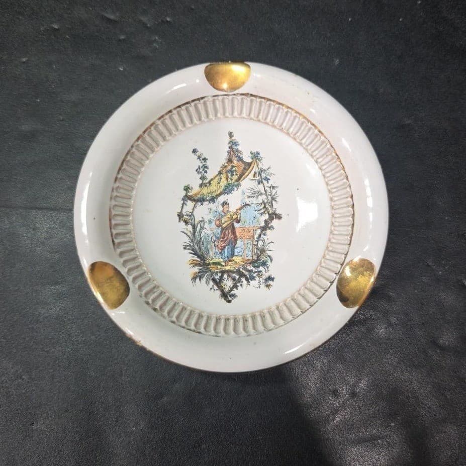 Asian Themed Hand Painted Ashtray, 3 Slot Ceramic Ash Tray, Smoking Accessories - Thumbnail 2