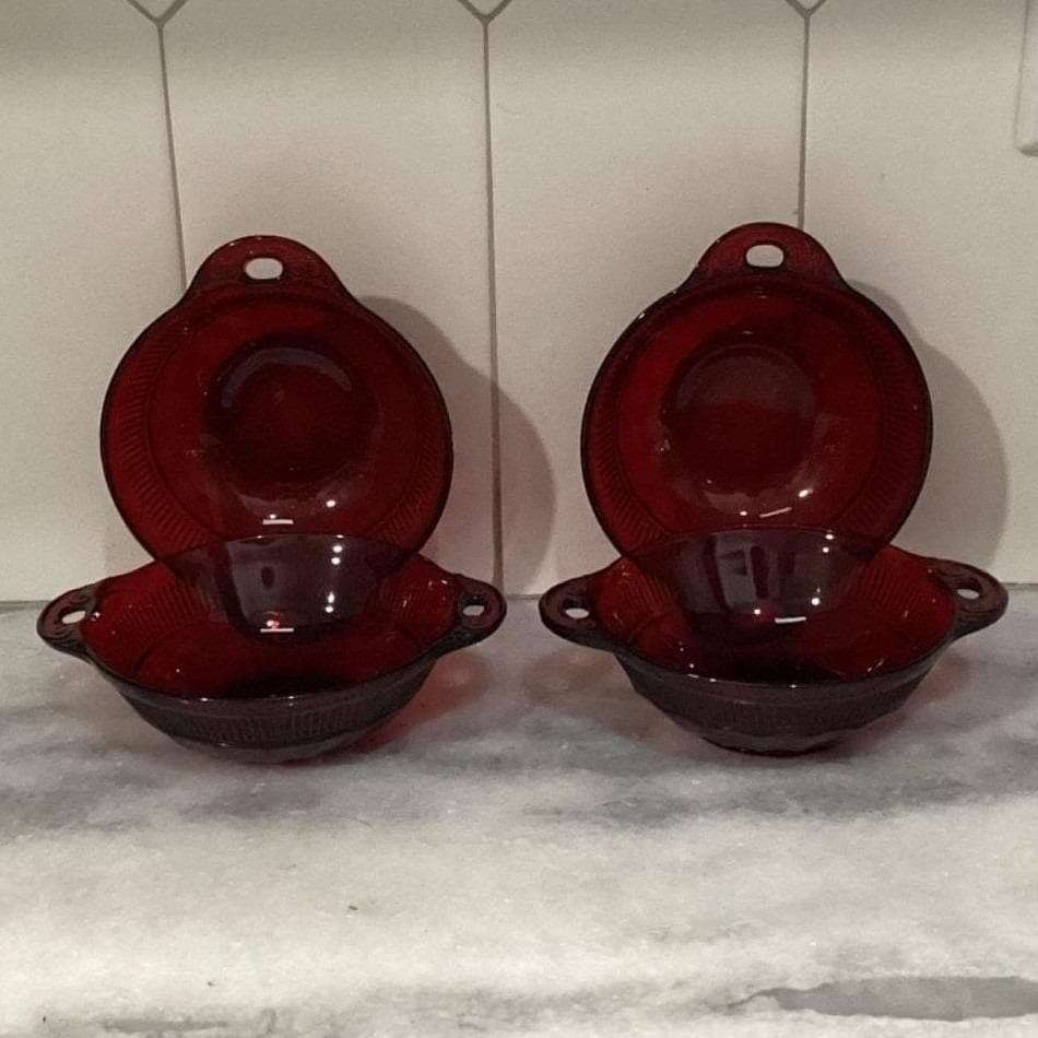 Anchor Hocking Royal Ruby Coronation Berry Bowls, Set of 4 Vintage Ribbed Design - Thumbnail 7
