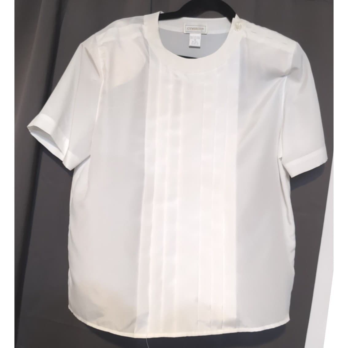 Cymbrion White Pleated Front Short Sleeve Blouse, Women's Sz 14, Shoulder Button - Thumbnail 3