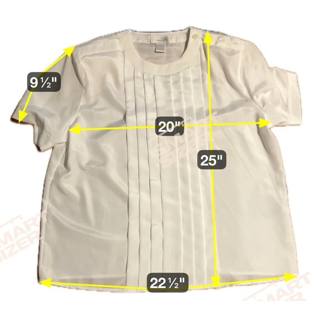 Cymbrion White Pleated Front Short Sleeve Blouse, Women's Sz 14, Shoulder Button - Thumbnail 2