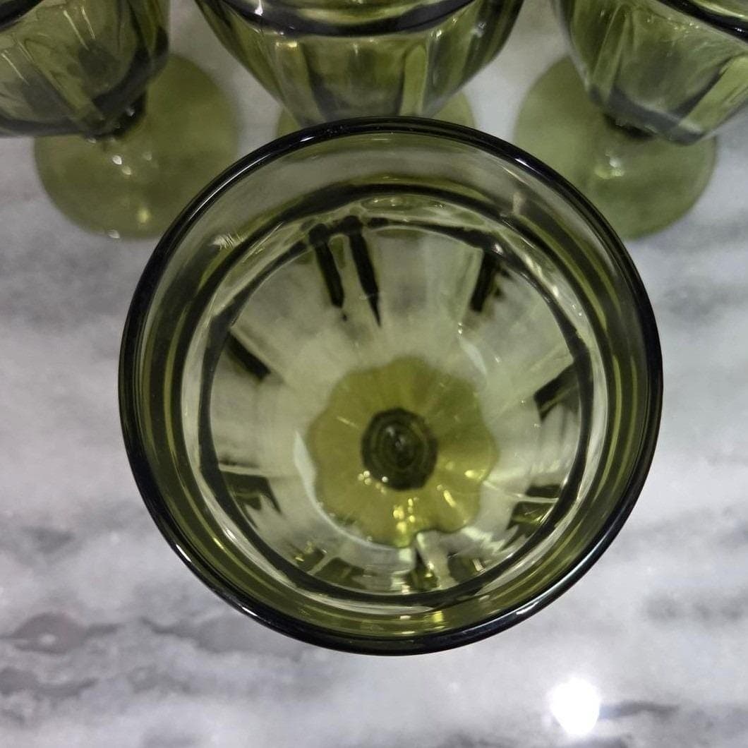 Libbey Gibraltar Olive Green Goblets, Set of 4, Vintage Footed Water Glasses - Thumbnail 7
