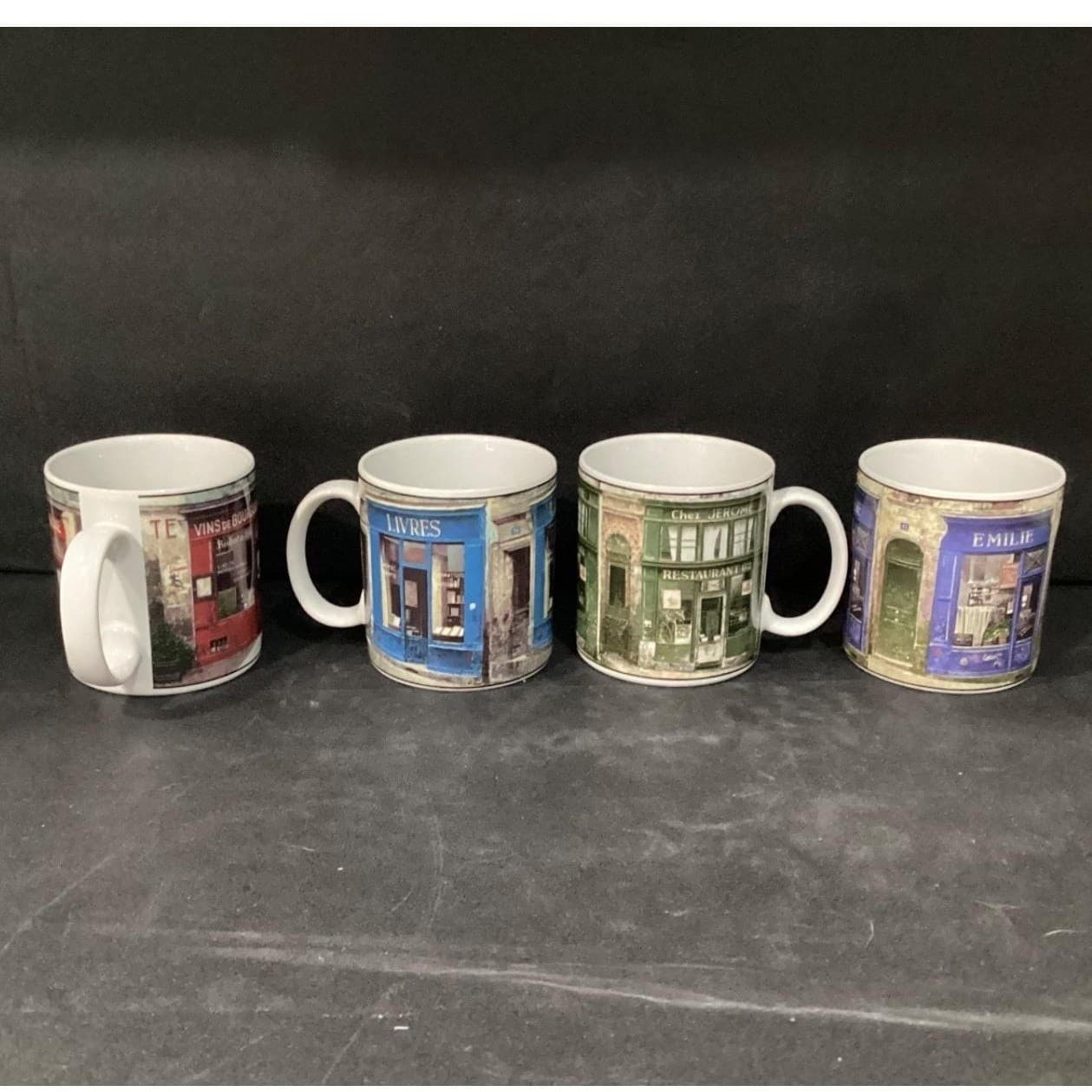 Lot of 4 Sakura Table Storefronts Coffee Mugs Emilie, Livres, Chez Jerome, Vins - Thumbnail 5