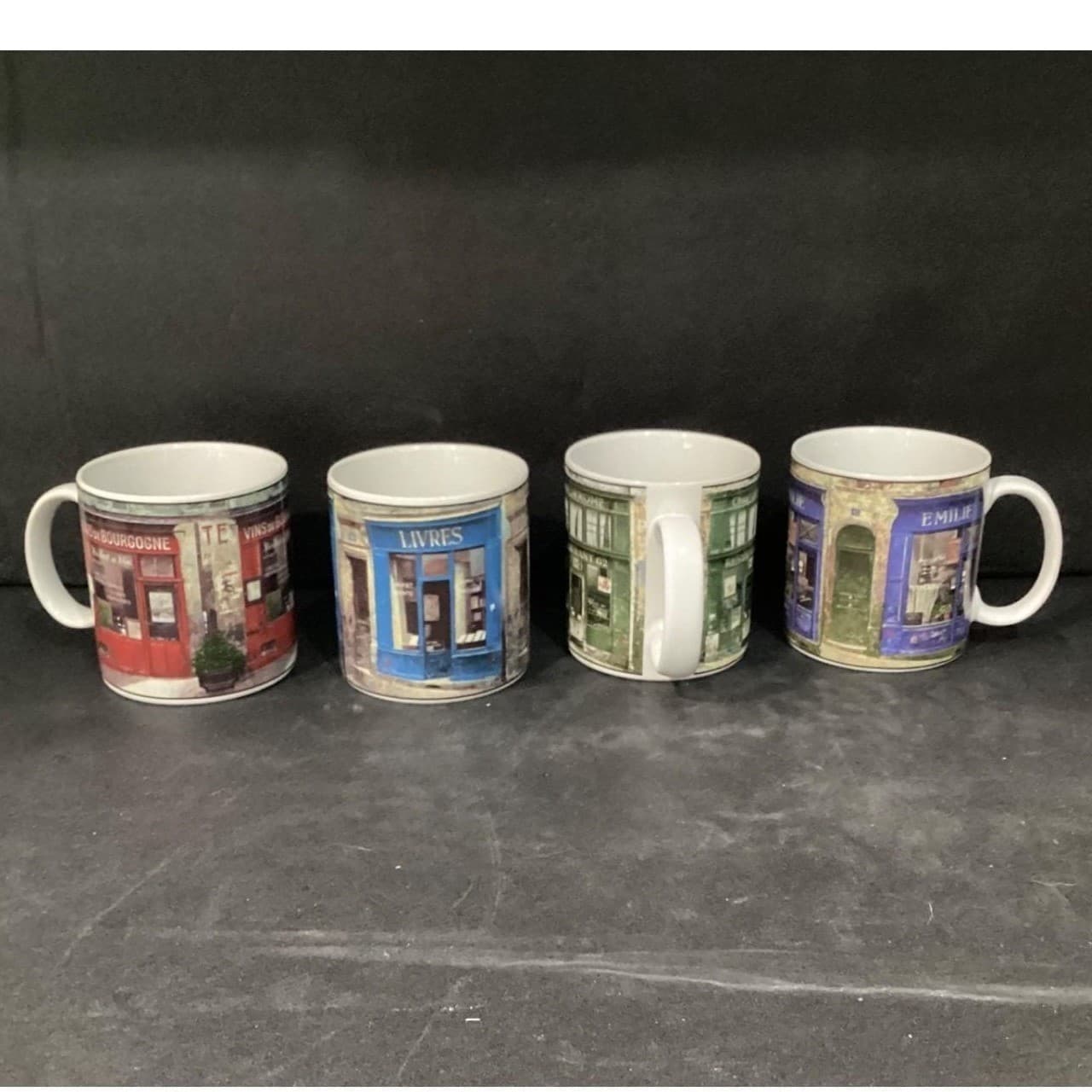 Lot of 4 Sakura Table Storefronts Coffee Mugs Emilie, Livres, Chez Jerome, Vins - Thumbnail 4
