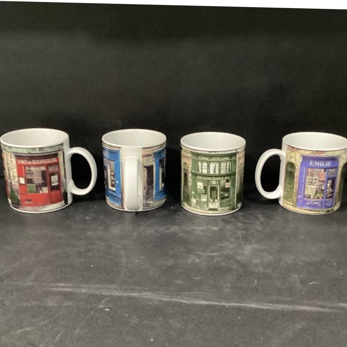 Lot of 4 Sakura Table Storefronts Coffee Mugs Emilie, Livres, Chez Jerome, Vins - Thumbnail 6
