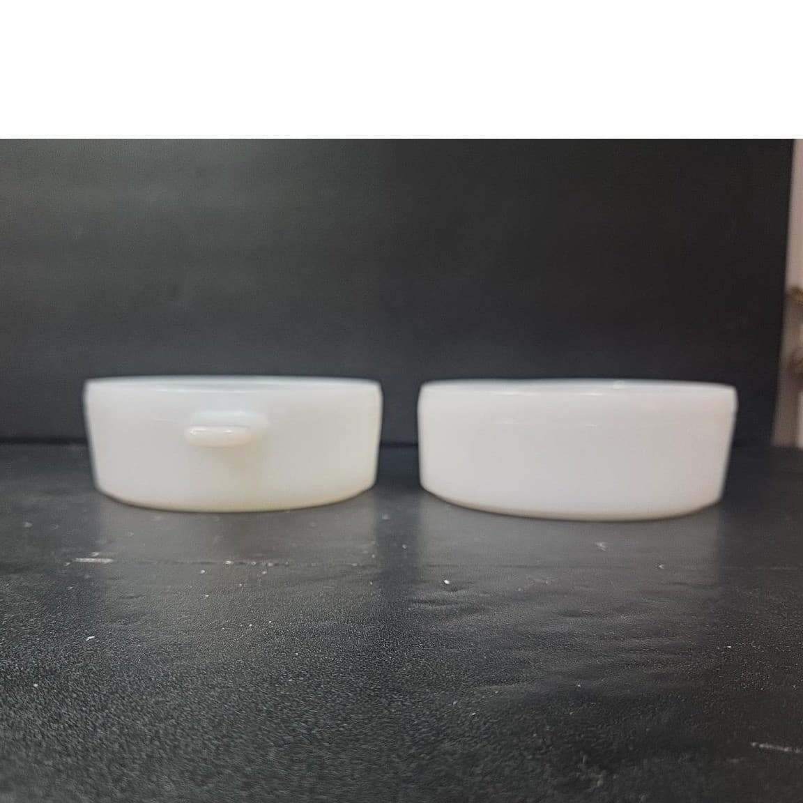 Glasbake Milk Glass Soup Bowls, Set of 2, Vintage Handled Ovenware, Replacements - Thumbnail 5