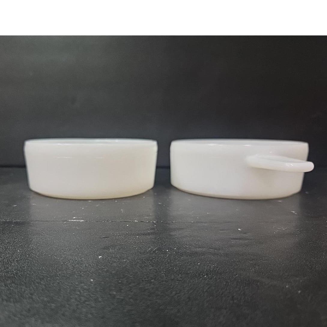 Glasbake Milk Glass Soup Bowls, Set of 2, Vintage Handled Ovenware, Replacements - Thumbnail 3