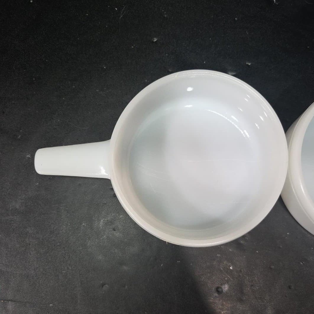 Glasbake Milk Glass Soup Bowls, Set of 2, Vintage Handled Ovenware, Replacements - Thumbnail 7