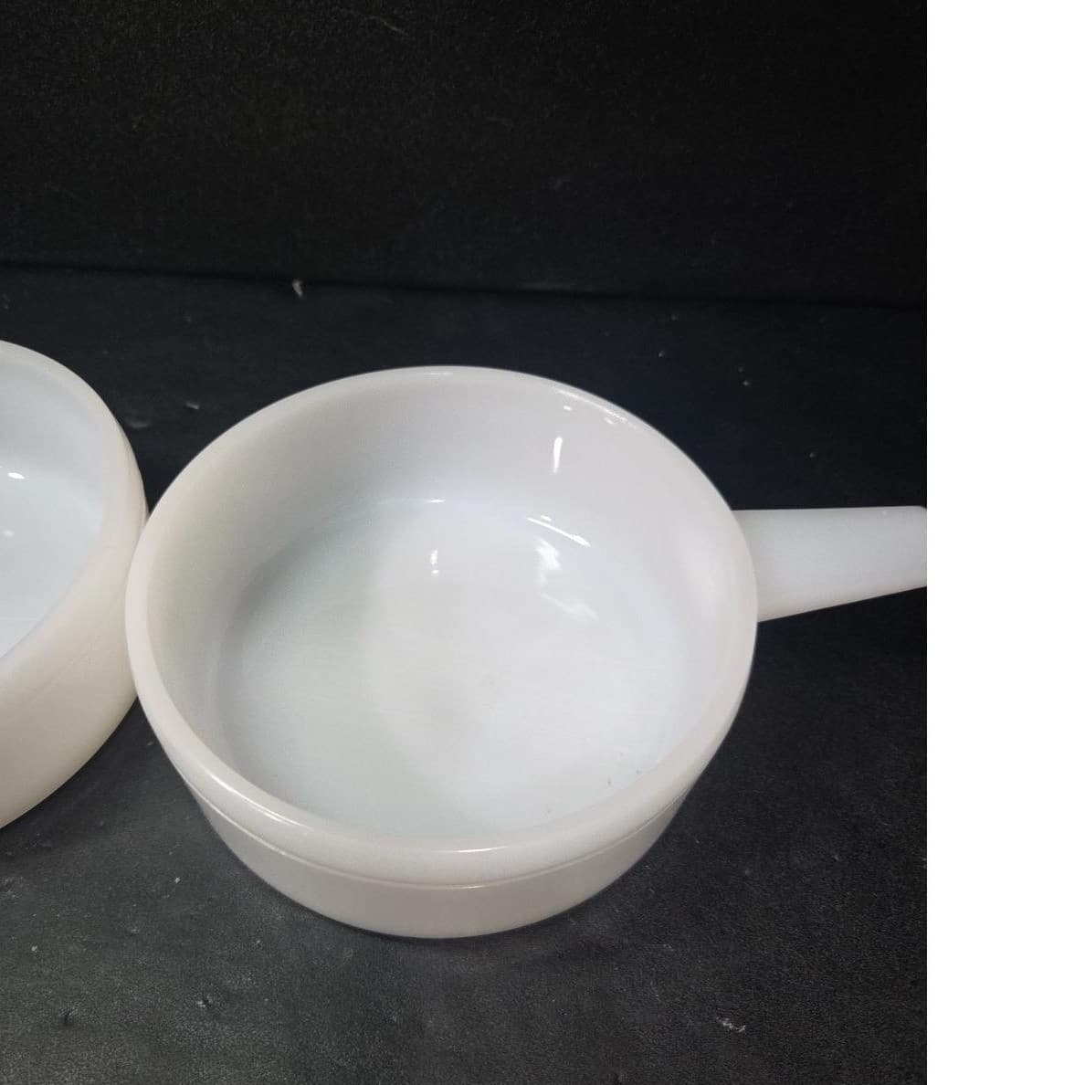 Glasbake Milk Glass Soup Bowls, Set of 2, Vintage Handled Ovenware, Replacements - Thumbnail 6