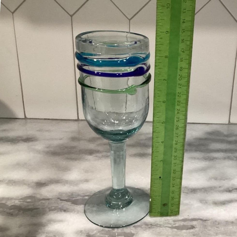 Pier 1 Imports Water Goblets, Set of 2, Vintage Hand Blown Multicolor Rings - Thumbnail 7