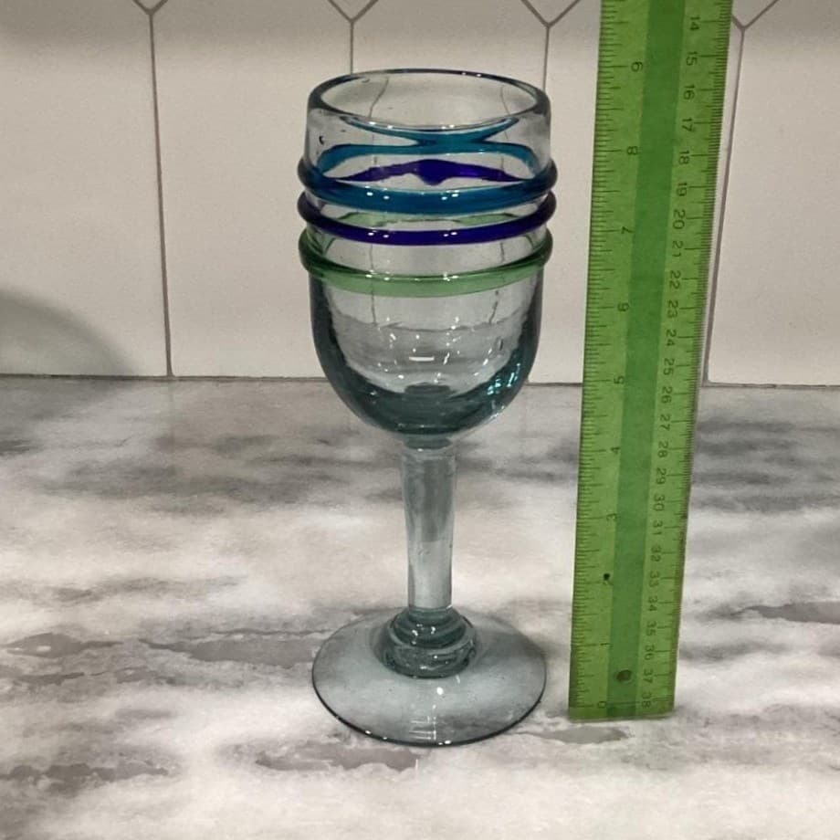 Pier 1 Imports Water Goblets, Set of 2, Vintage Hand Blown Multicolor Rings - Thumbnail 8