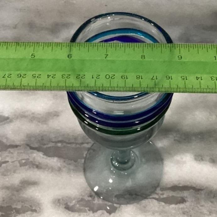 Pier 1 Imports Water Goblets, Set of 2, Vintage Hand Blown Multicolor Rings - Thumbnail 9