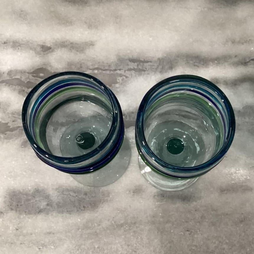 Pier 1 Imports Water Goblets, Set of 2, Vintage Hand Blown Multicolor Rings - Thumbnail 11