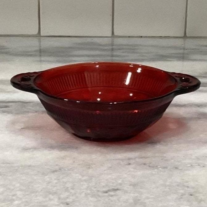Anchor Hocking Royal Ruby Coronation Berry Bowls, Set of 4 Vintage Ribbed Design - Thumbnail 6