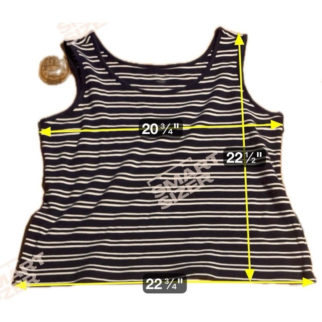 Kim Rogers Navy White Striped Cotton Tank Top, Scoop Neck Women's Large - Thumbnail 2