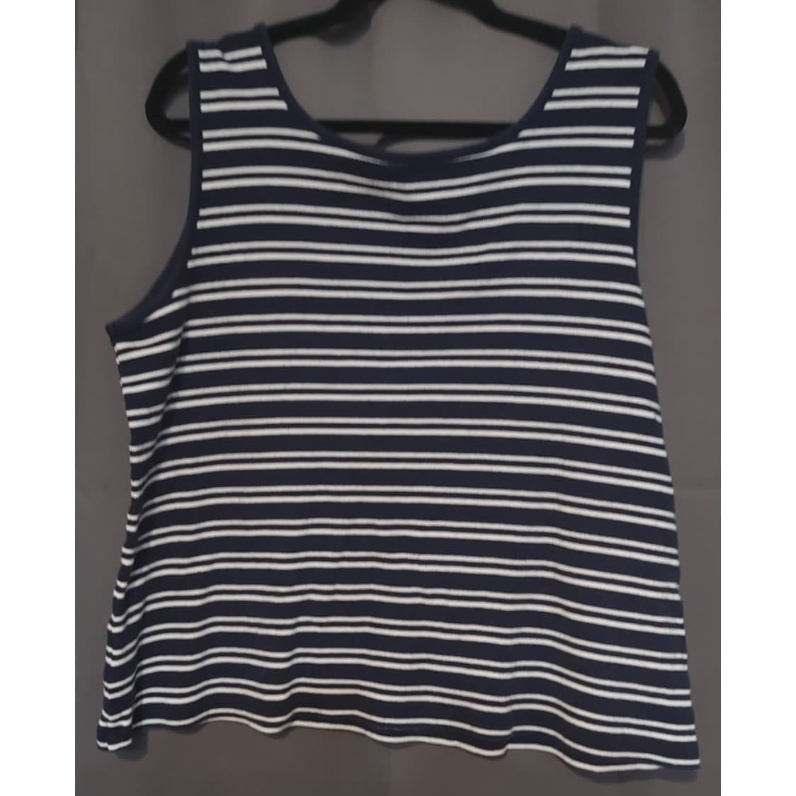 Kim Rogers Navy White Striped Cotton Tank Top, Scoop Neck Women's Large - Thumbnail 4