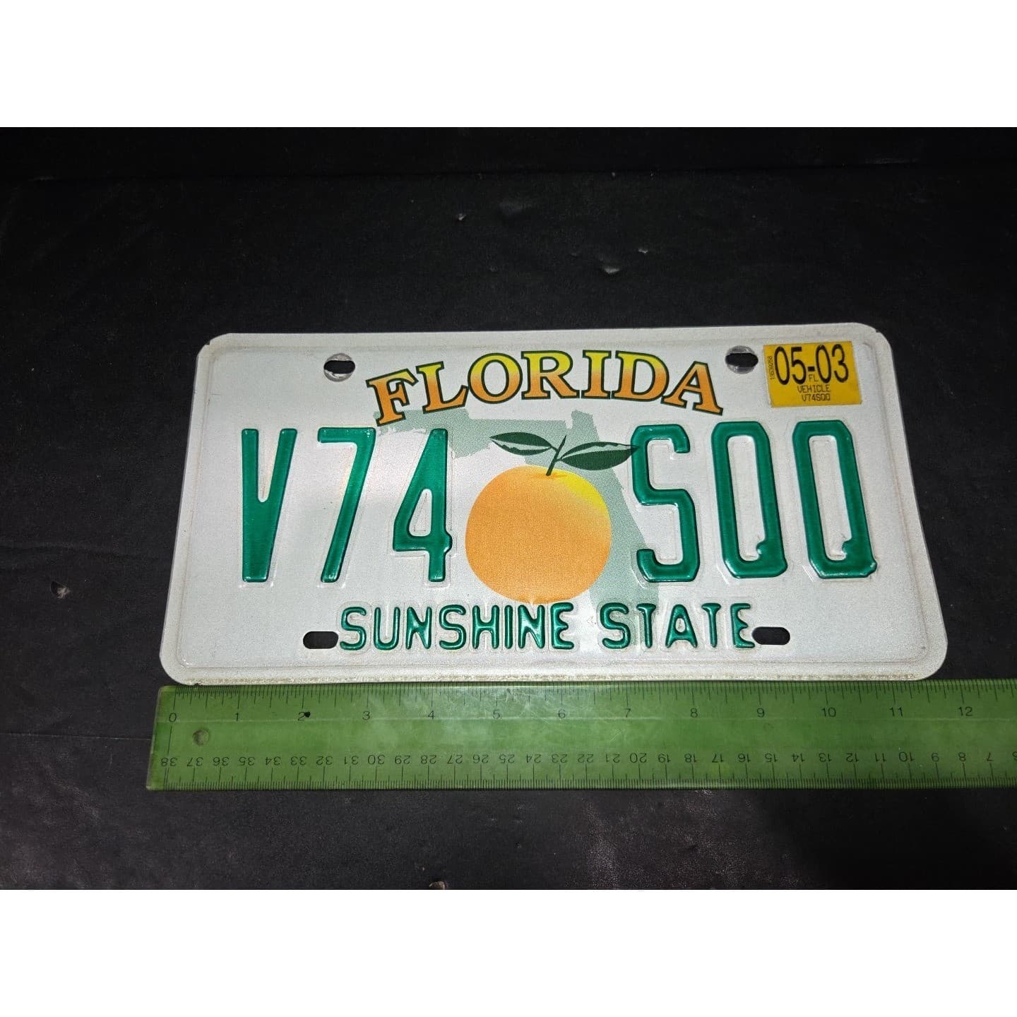 Florida Sunshine State License Plate V74 SQO, Orange Graphic, 2003 Sticker - Thumbnail 4