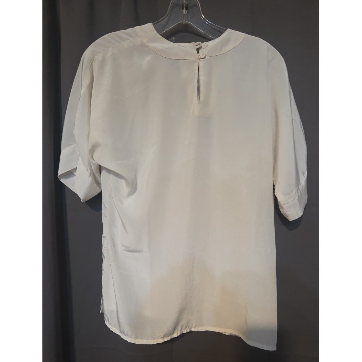 Estee Lauder White Short Sleeve Keyhole Back Blouse, Women's Small Top - Thumbnail 4