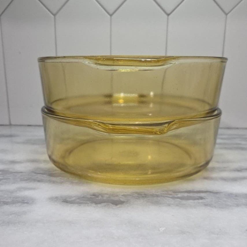 Dynaware Pyr-O-Rey Amber Bowls, Set of 2, Vintage Mexican Glassware, Serveware - Thumbnail 5