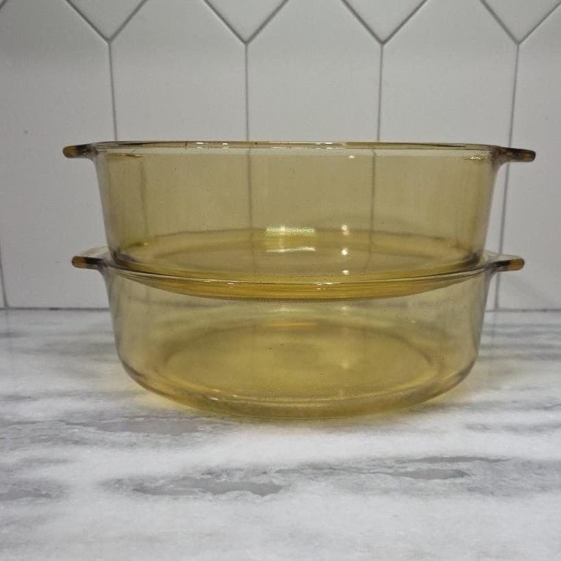 Dynaware Pyr-O-Rey Amber Bowls, Set of 2, Vintage Mexican Glassware, Serveware - Thumbnail 2