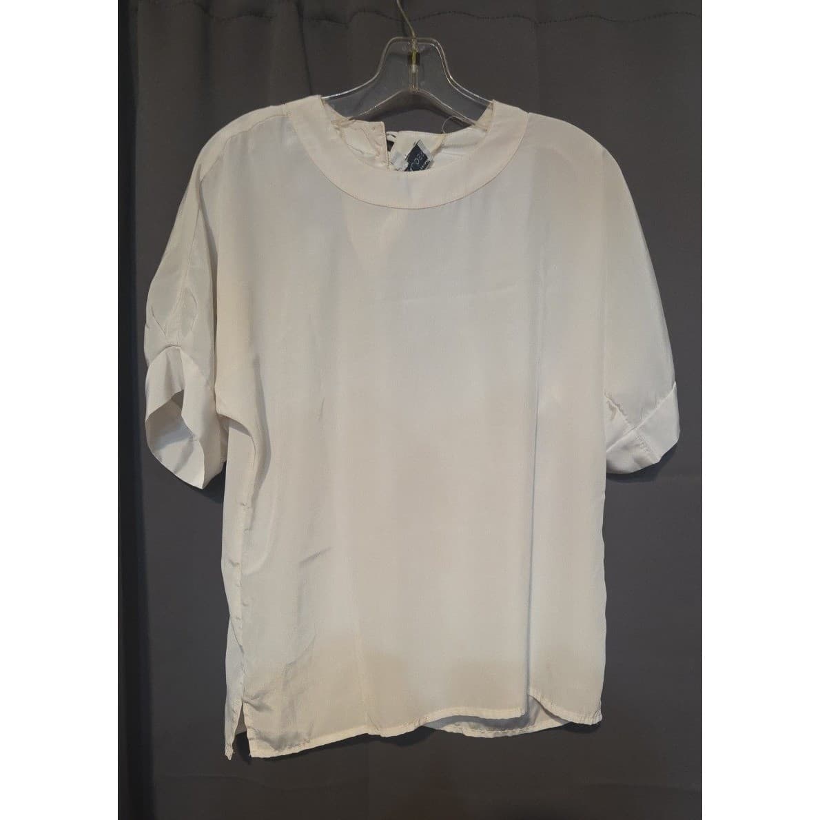 Estee Lauder White Short Sleeve Keyhole Back Blouse, Women's Small Top - Thumbnail 3