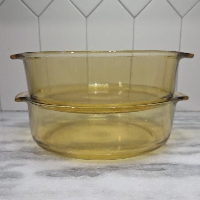 Dynaware Pyr-O-Rey Amber Bowls, Set of 2, Vintage Mexican Glassware, Serveware - Thumbnail 4
