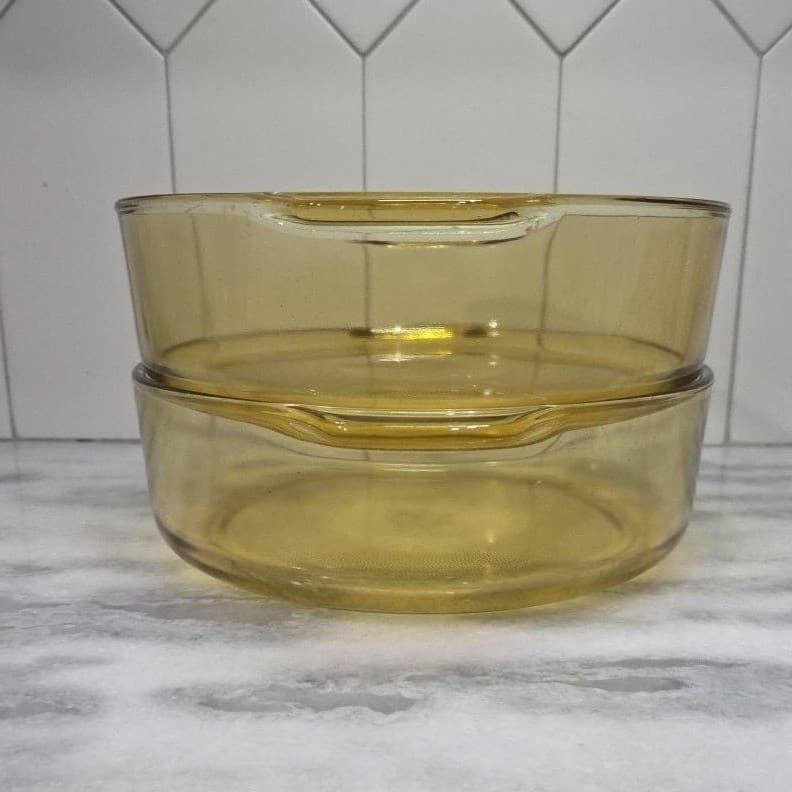 Dynaware Pyr-O-Rey Amber Bowls, Set of 2, Vintage Mexican Glassware, Serveware - Thumbnail 3