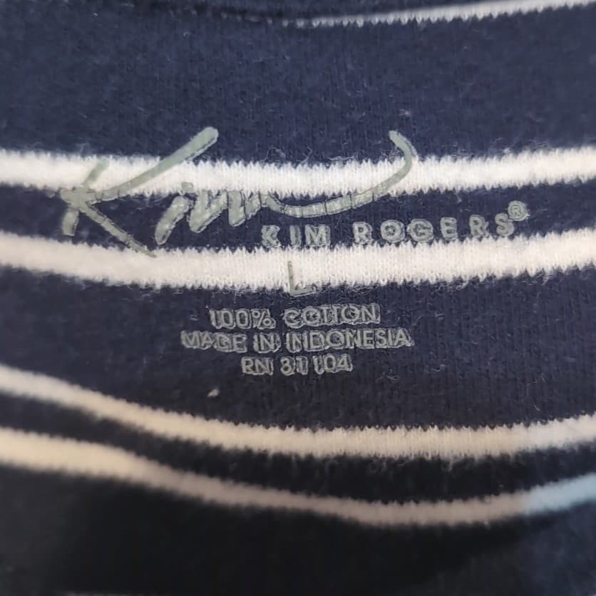 Kim Rogers Navy White Striped Cotton Tank Top, Scoop Neck Women's Large - Thumbnail 5