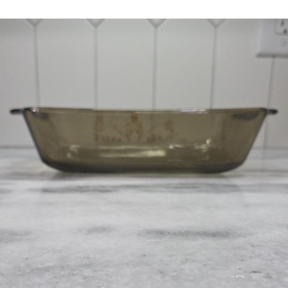 Glasbake Jeanette Smoke Casserole Dish, Vtg Yellow Daisies Design, Kitchenware - Thumbnail 4
