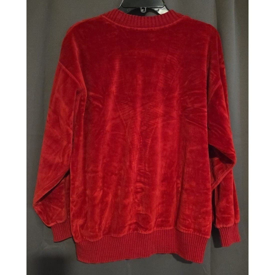 Liz Claiborne Vintage Red Velour V-Neck Cardigan, Women Large Sweater - Thumbnail 4