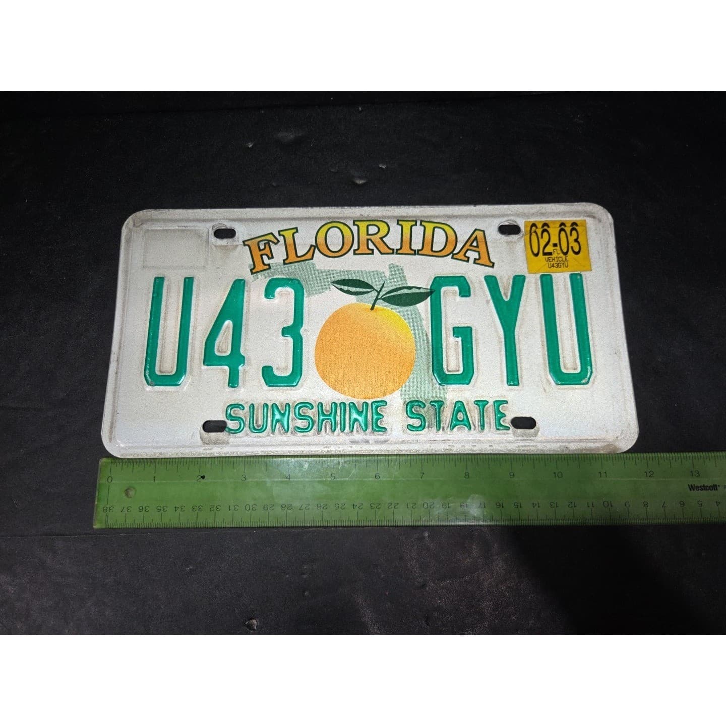 Florida Sunshine State License Plate Orange Graphic U43 GYU, 2003 Sticker - Thumbnail 4