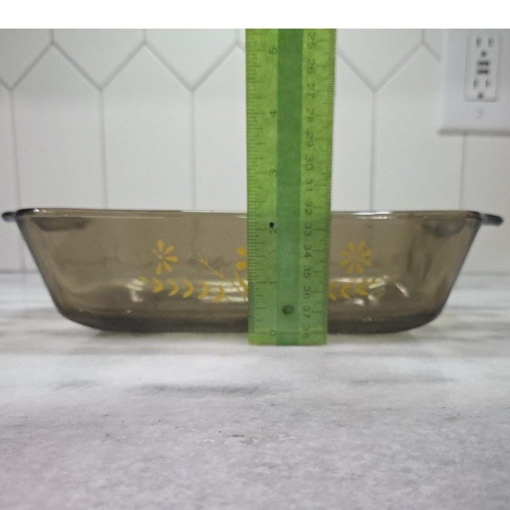 Glasbake Jeanette Smoke Casserole Dish, Vtg Yellow Daisies Design, Kitchenware - Thumbnail 10