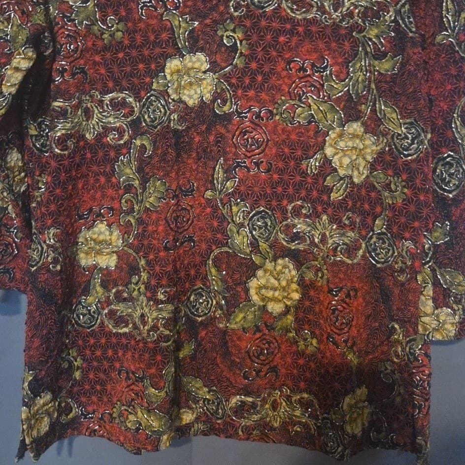 Notations Red Gold Floral 3/4 Sleeve Metallic Knit Top, Woman's Small, 1431N USA - Thumbnail 6