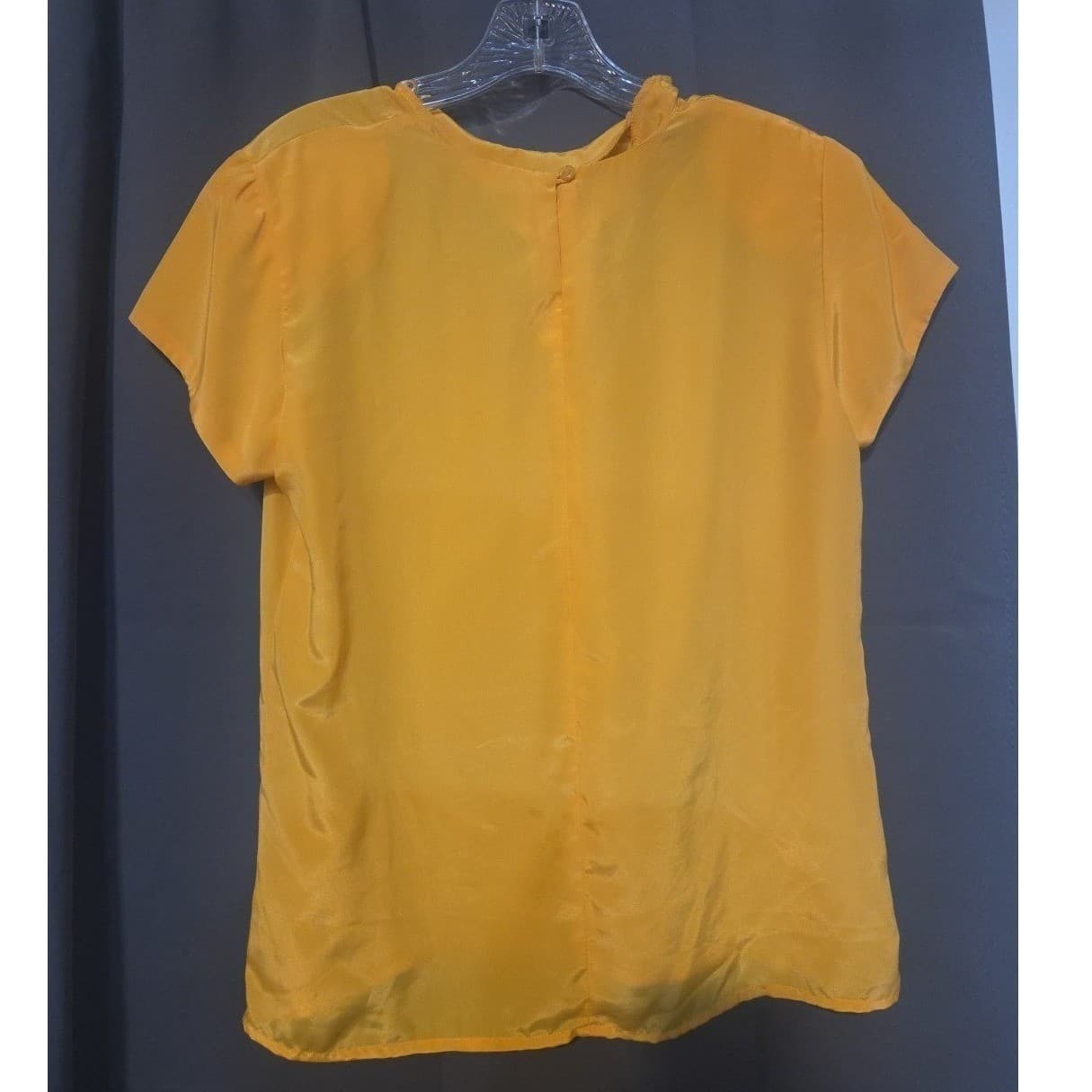 Petite Sophisticate Vintage Yellow Satin Short Sleeve Blouse, Woman's Size 10P - Thumbnail 4