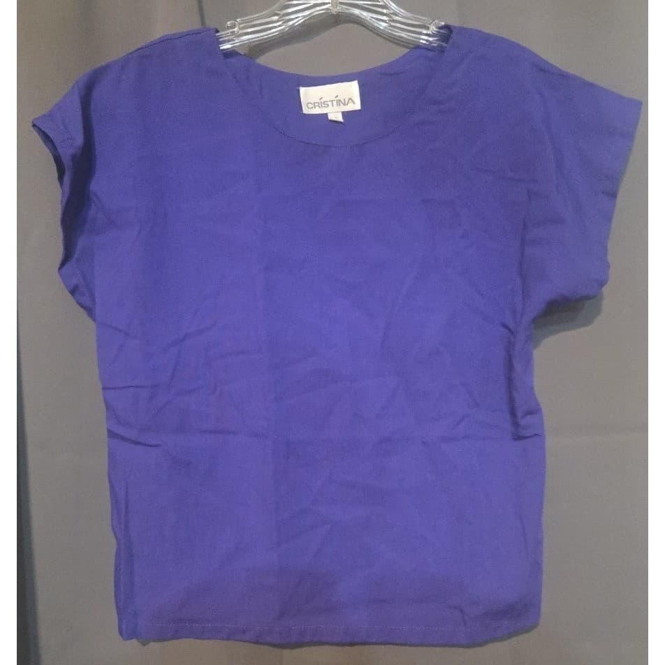 Cristina Purple Short Sleeve Crew Neck, Women's Small Top, Violet Blouse - Thumbnail 3