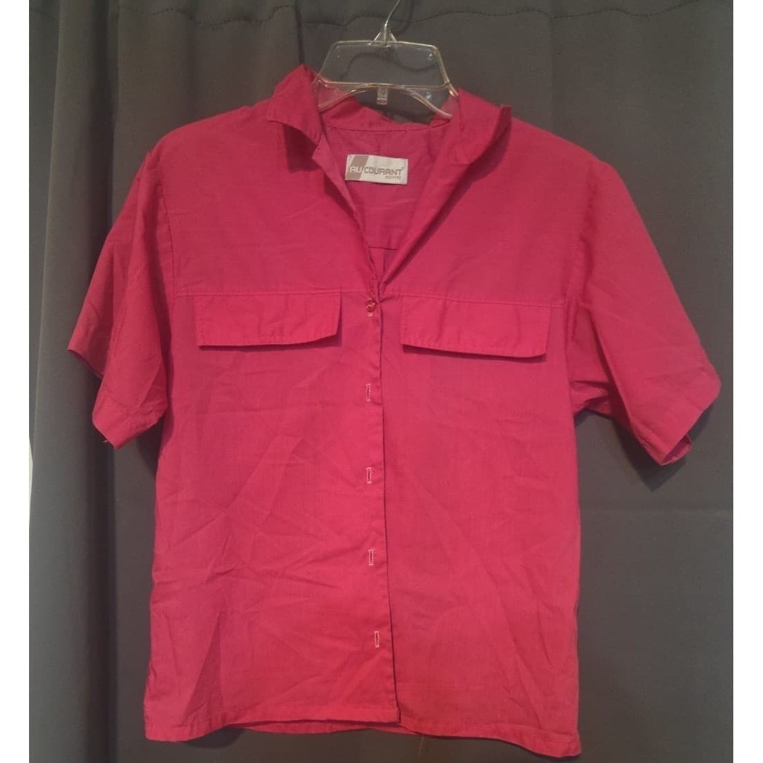 Au Courant Petite Vintage Hot Pink Short Sleeve Button Down Utility Shirt Top - Thumbnail 3