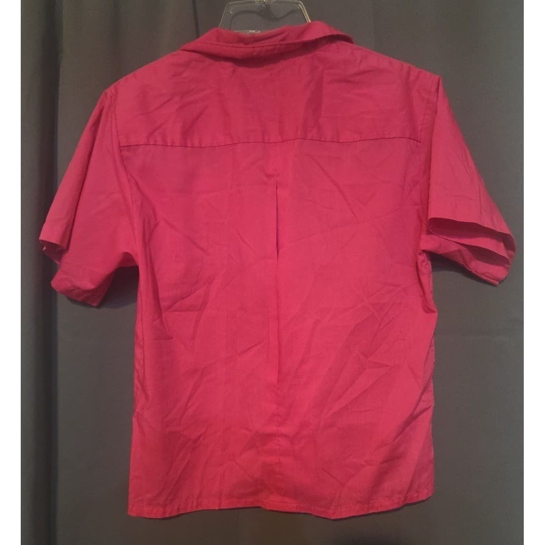 Au Courant Petite Vintage Hot Pink Short Sleeve Button Down Utility Shirt Top - Thumbnail 4
