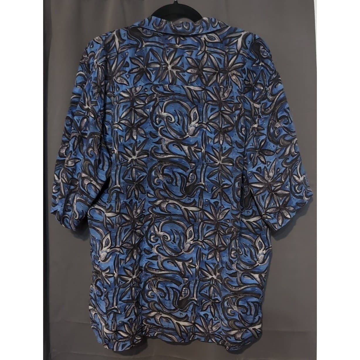 Aca Joe Beach Blue Abstract Floral Cotton Short Sleeve Camp Shirt, Men's Large - Thumbnail 4