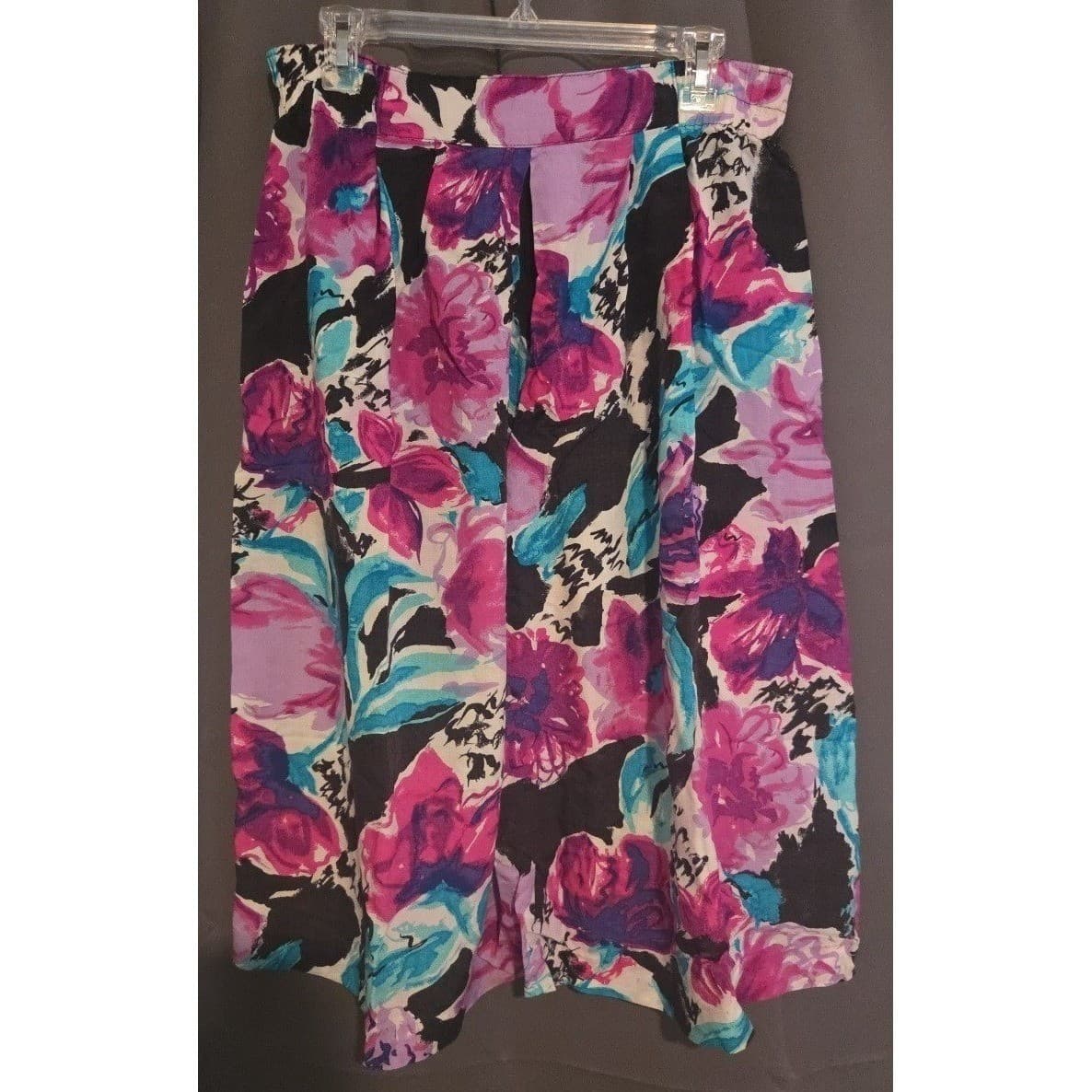 Norton & Company Vintage Floral High Waisted Pleated Midi Skirt, Purple Teal - Thumbnail 3