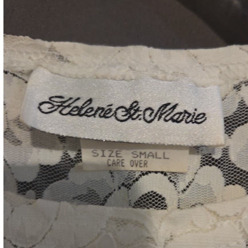 Helene St Marie Ivory Floral Lace Short Sleeve Crew Neck, Woman's Small Top - Thumbnail 4