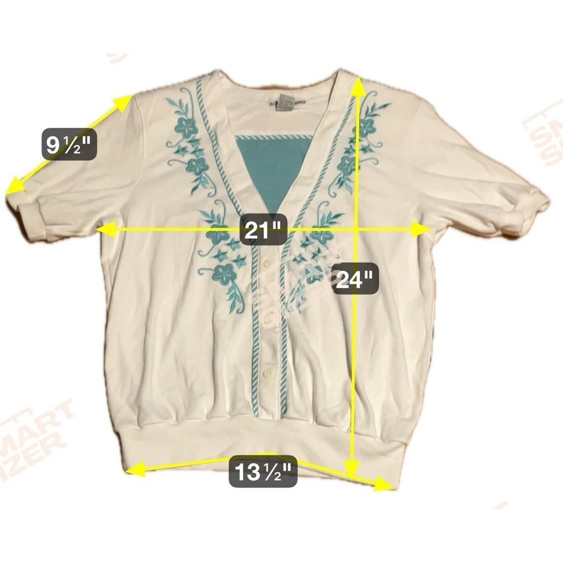 Alfred Dunner White Turquoise Floral Embroidered Cardigan, Women's Small - Thumbnail 2