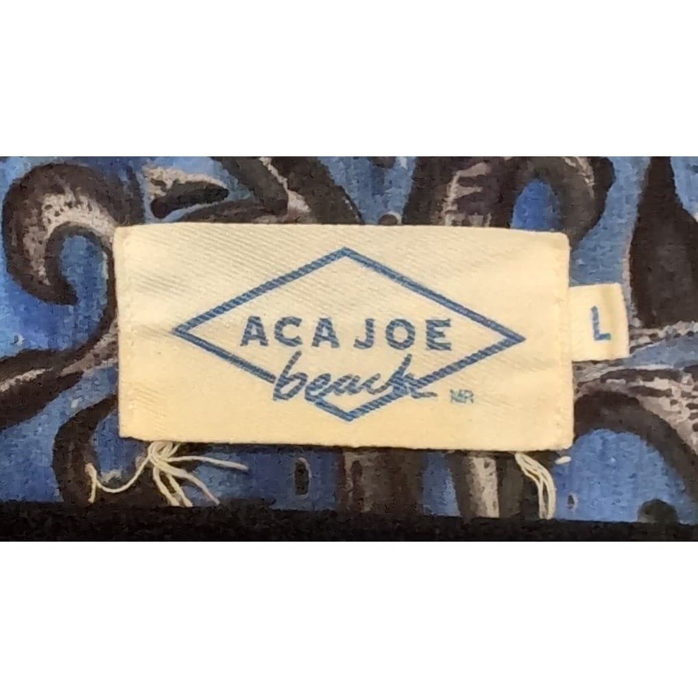 Aca Joe Beach Blue Abstract Floral Cotton Short Sleeve Camp Shirt, Men's Large - Thumbnail 5