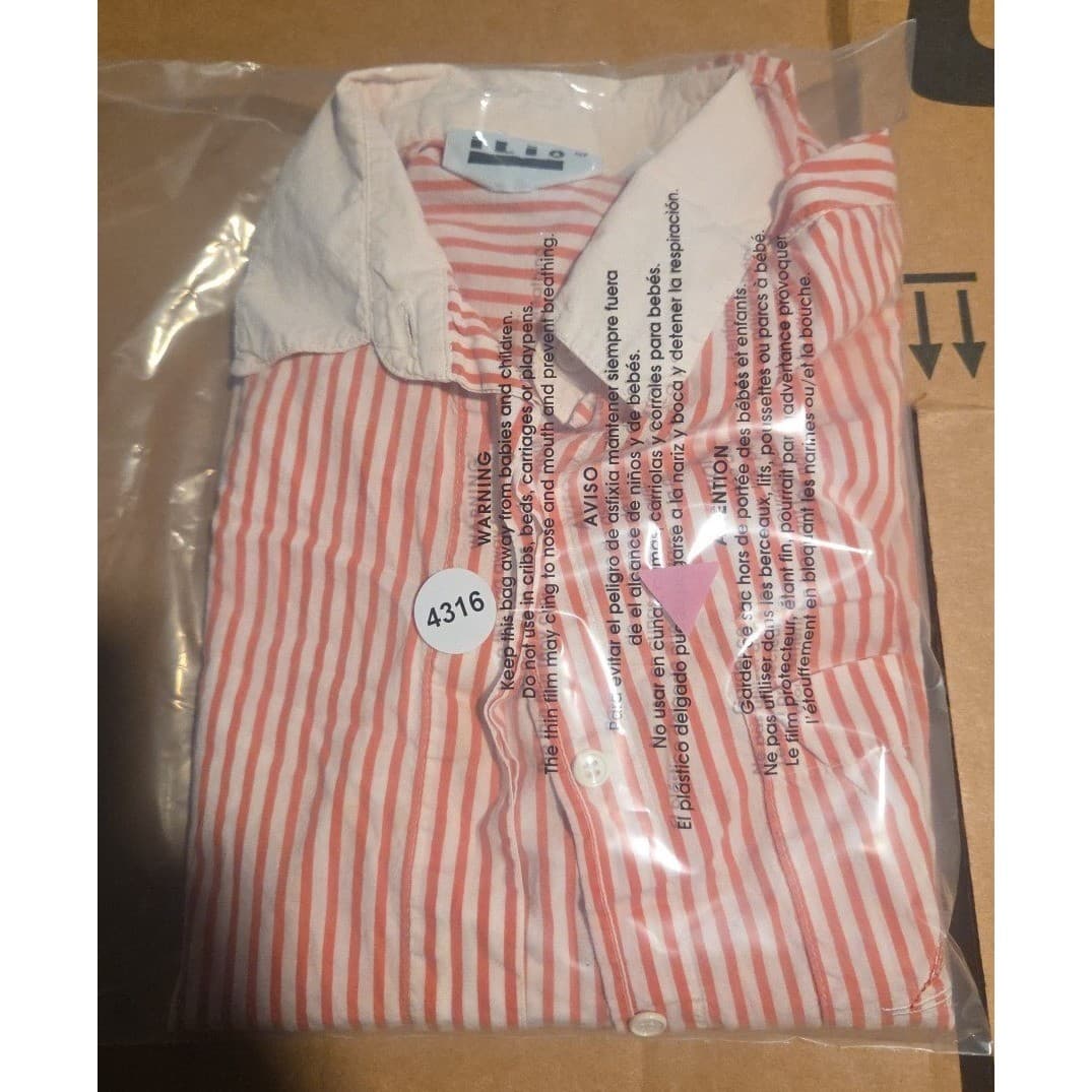 Ilio Orange White Striped Short Sleeve Button Down, Women's Small Shirt Sailboat - Thumbnail 8