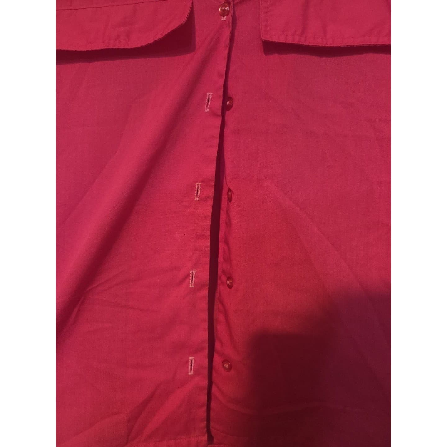 Au Courant Petite Vintage Hot Pink Short Sleeve Button Down Utility Shirt Top - Thumbnail 6