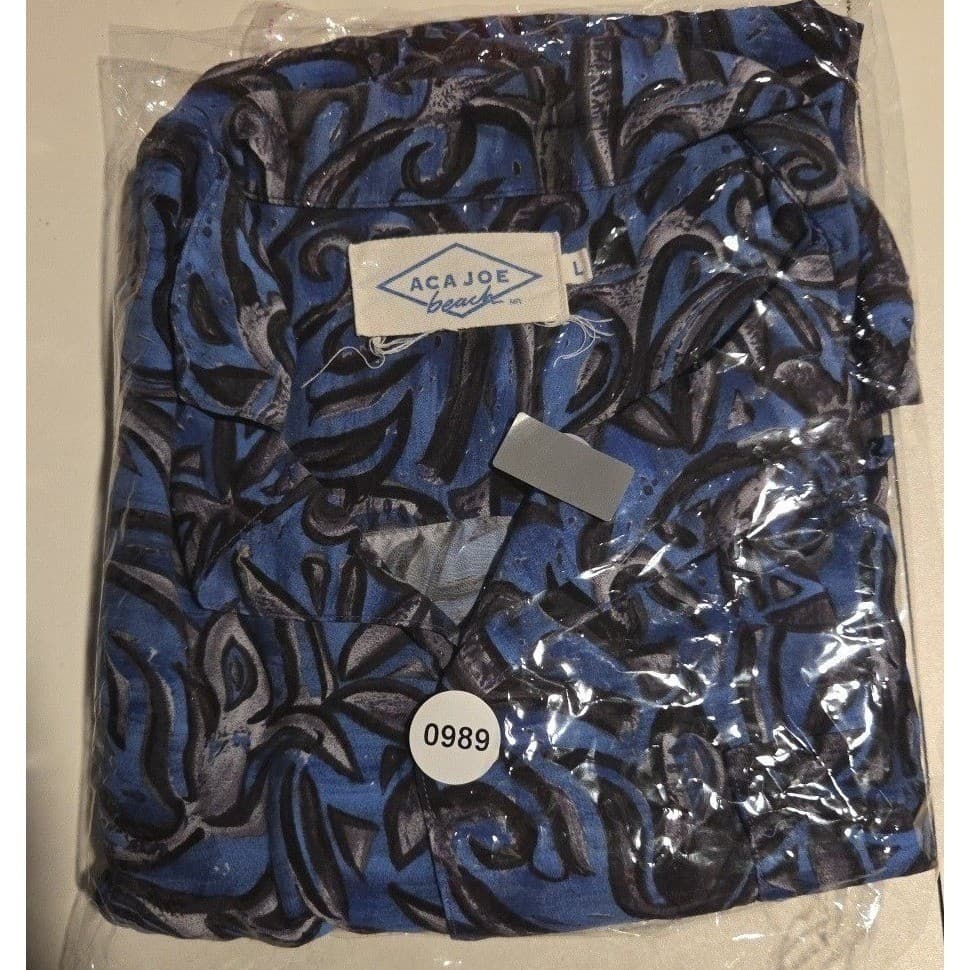 Aca Joe Beach Blue Abstract Floral Cotton Short Sleeve Camp Shirt, Men's Large - Thumbnail 8