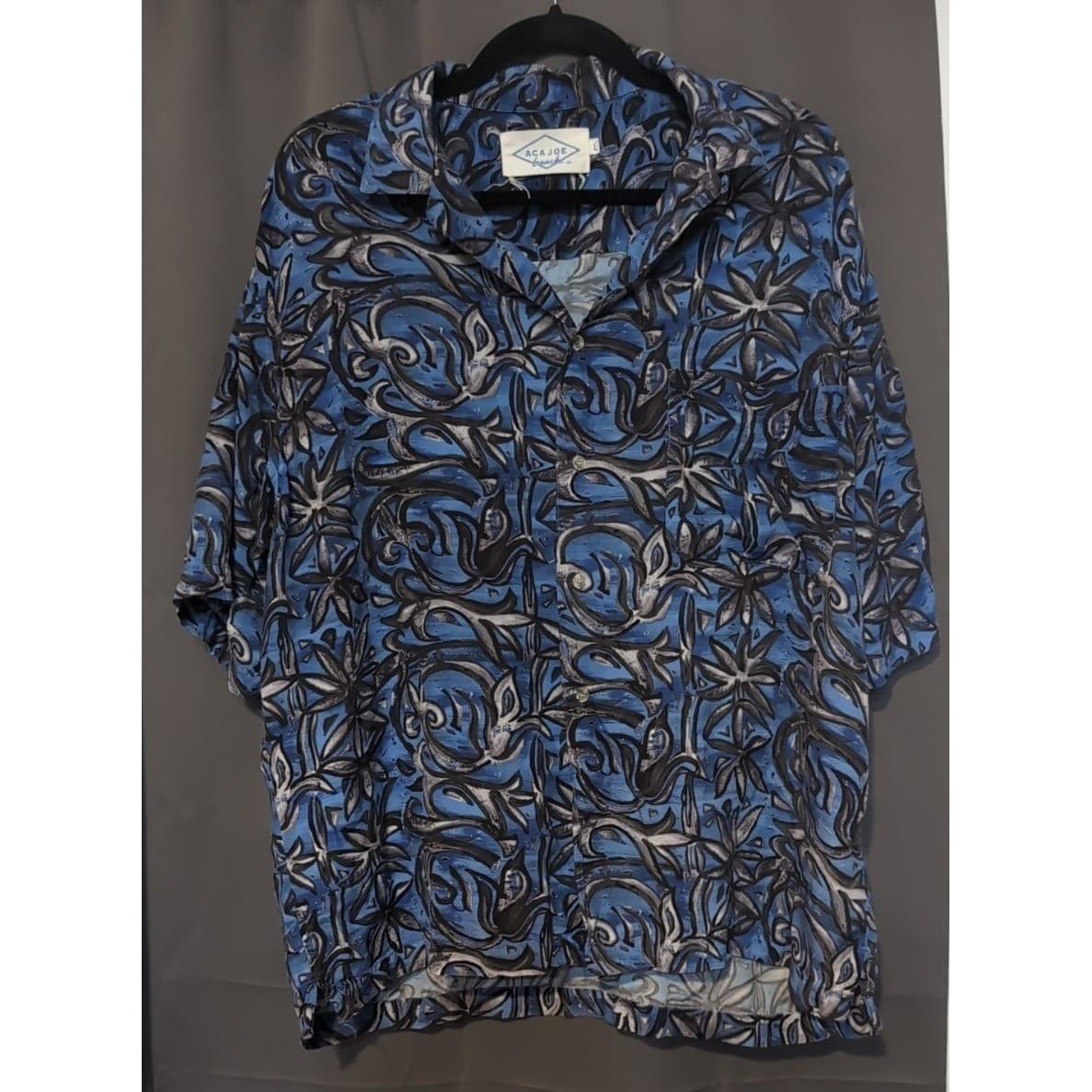 Aca Joe Beach Blue Abstract Floral Cotton Short Sleeve Camp Shirt, Men's Large - Thumbnail 3