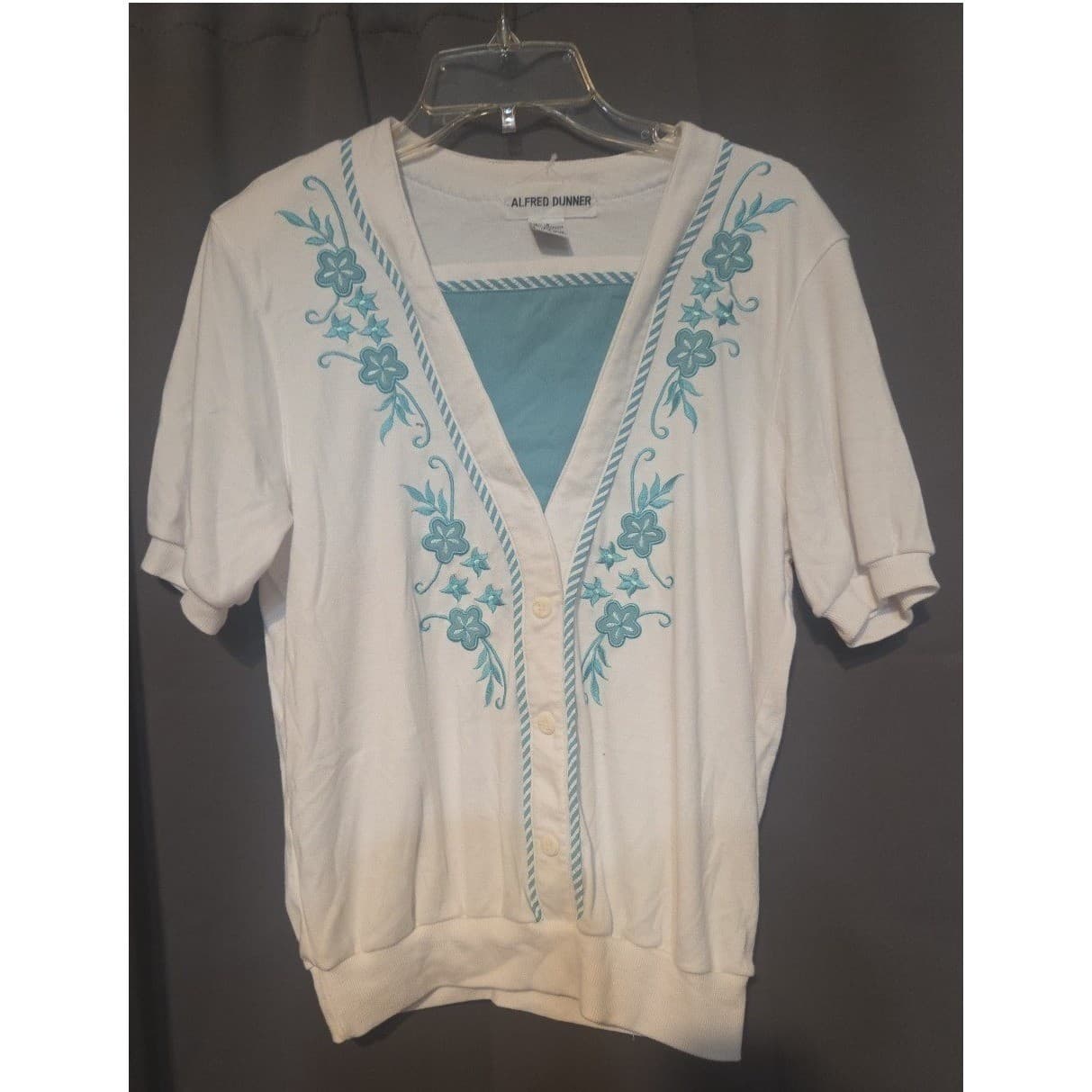 Alfred Dunner White Turquoise Floral Embroidered Cardigan, Women's Small - Thumbnail 3