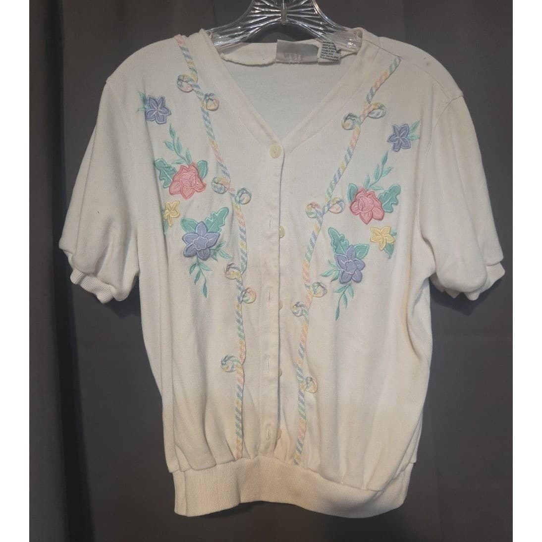 Alfred Dunner Vintage Floral Embroidered Button Front Cardigan, Woman's Petite M - Thumbnail 3